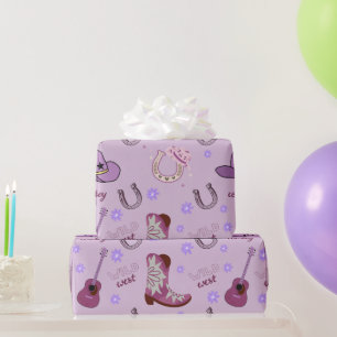 Papier Cadeau Motif Cowboy Violet Far West 