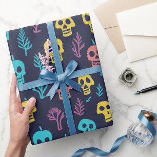 Papier Cadeau Motif crâne coloré d'Halloween moderne et cool