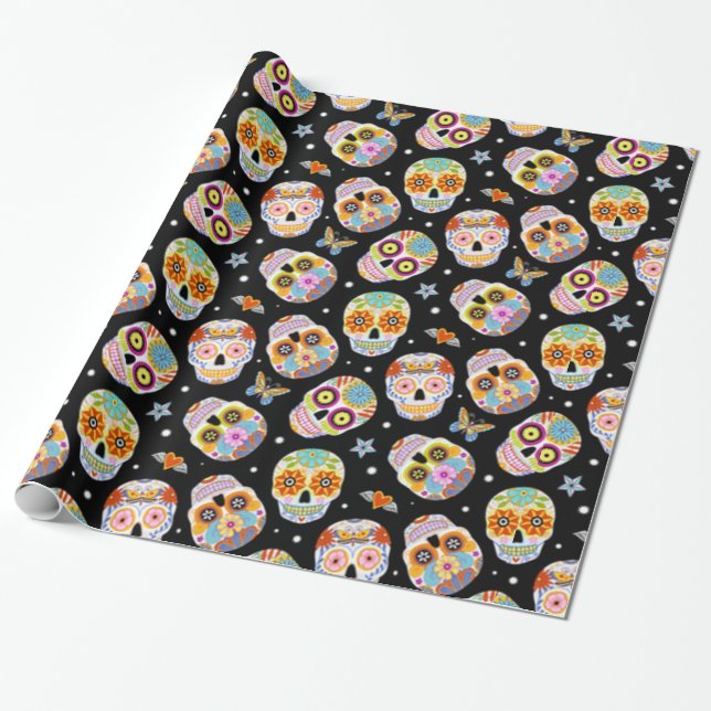 Papier Cadeau Motif crâne sucre (Déroulé)
