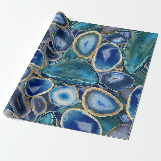 Papier Cadeau Motif cristal Blue Geodes (Déroulé)