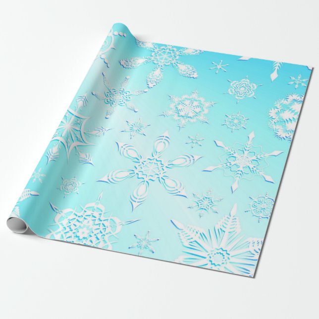 Papier Cadeau Motif Crystal Snowflakes (Déroulé)