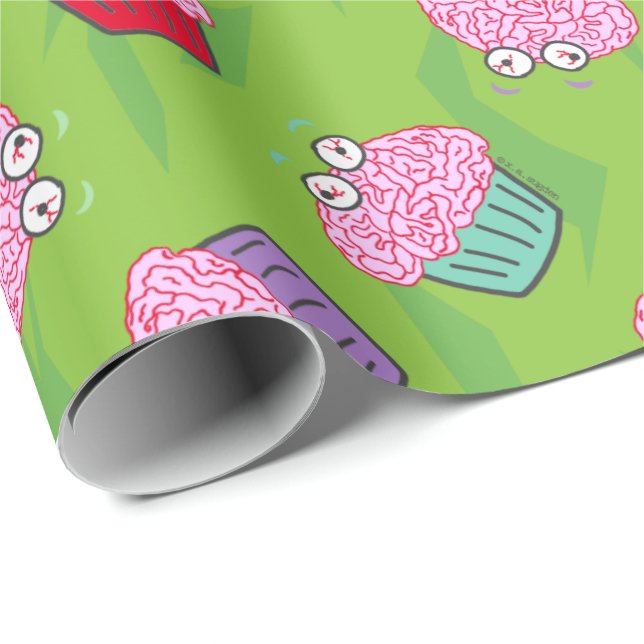 Papier Cadeau Motif Cupcake Cerveau Zombie (Coin rond)