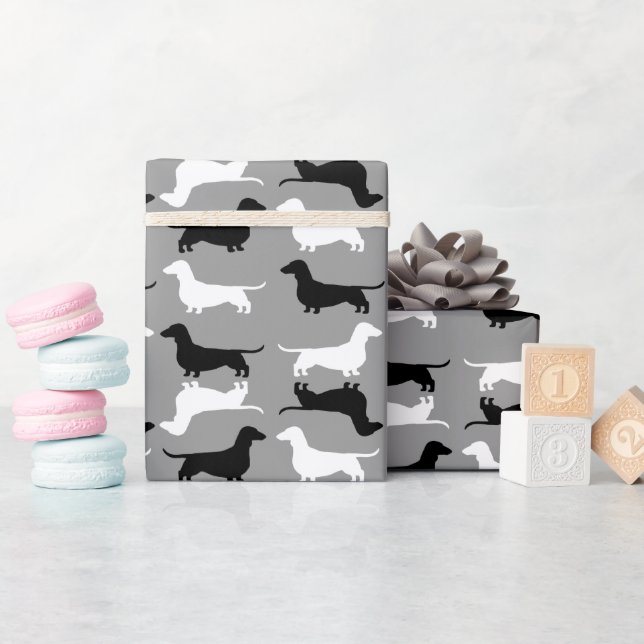 Papier Cadeau Motif Dachshund Silhouettes | Chiens Wiener (Baby Shower)
