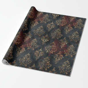 Papier Cadeau Motif Damask Noir Or Persan (2)