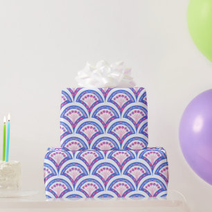 Papier Cadeau motif damassé floral bleu