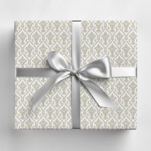 Papier Cadeau Motif damassé vintage beige et blanc
