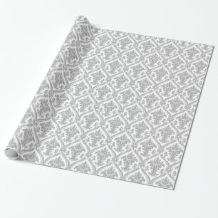 Papier Cadeau Motif damassé vintage gris et blanc