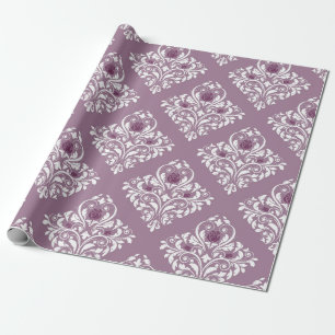 Papier Cadeau Motif damassé vintage mauve et blanc