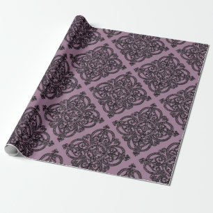 Papier Cadeau Motif damassé vintage mauve et noir