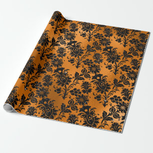Papier Cadeau Motif damassé vintage noir et cuivre