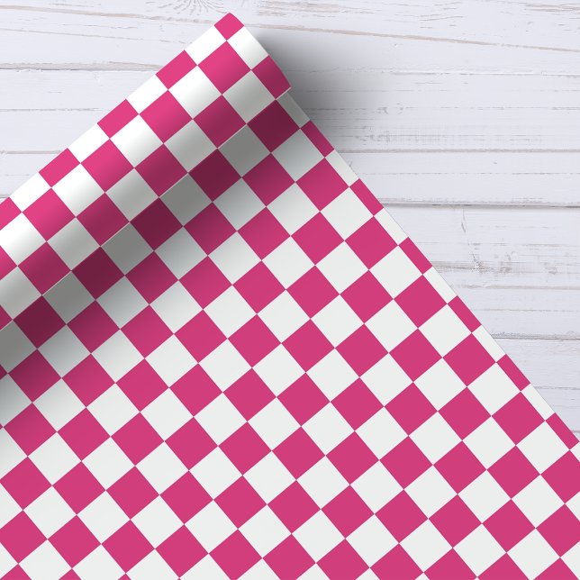 Papier Cadeau Motif damier rose framboise et blanc (Créateur téléchargé)