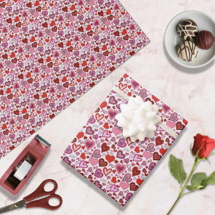 Papier Cadeau Motif d'amour de cœurs roses rouges mignons Blush