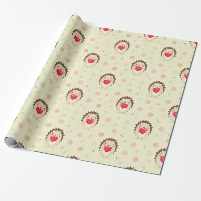 Papier Cadeau Motif d'amour de hérisson (Déroulé)