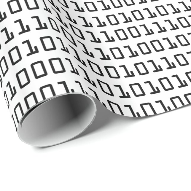 Papier Cadeau Motif d'amusement et de code binaire d'ordinateur (Coin rond)