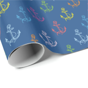 Papier Cadeau Motif d'Ancres nautiques multicolores