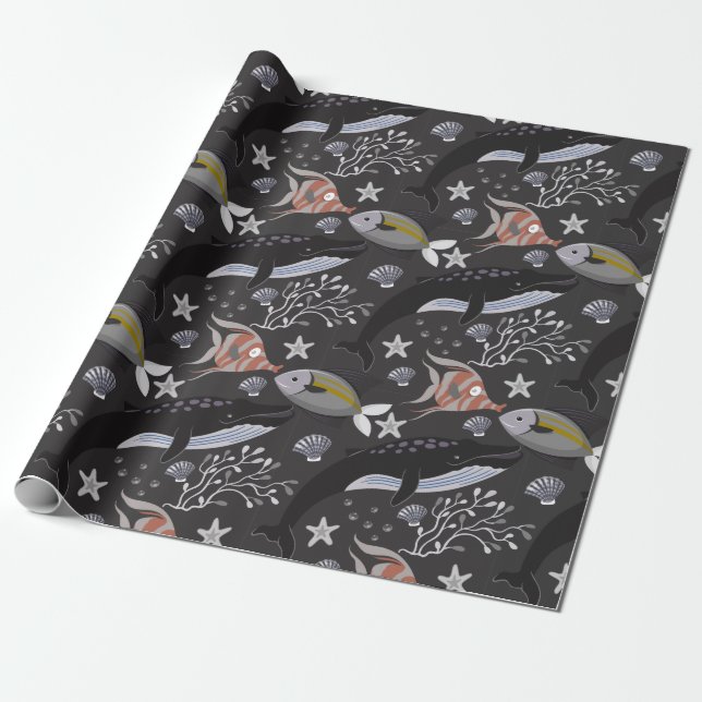 Papier Cadeau Motif d'animaux aquatiques | vie sous-marine 20 (Déroulé)
