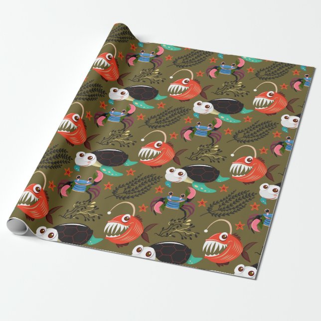 Papier Cadeau Motif d'animaux aquatiques | vie sous-marine en me (Déroulé)