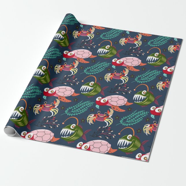 Papier Cadeau Motif d'animaux aquatiques | vie sous-marine en me (Déroulé)