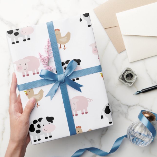 Papier Cadeau Motif d'animaux de ferme Papier blanc (Cadeaux)