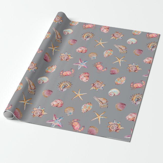 Papier Cadeau Motif d'animaux marins à l'aquarelle (Déroulé)