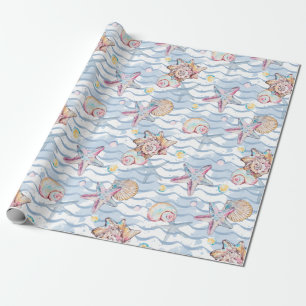 Papier Cadeau Motif d'animaux marins à l'aquarelle