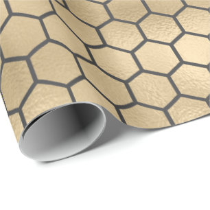 Papier Cadeau Motif d'apiculteur Hexagon d'or texturé