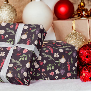 Papier Cadeau Motif d'aquarelle à fleurs de Noël rustique