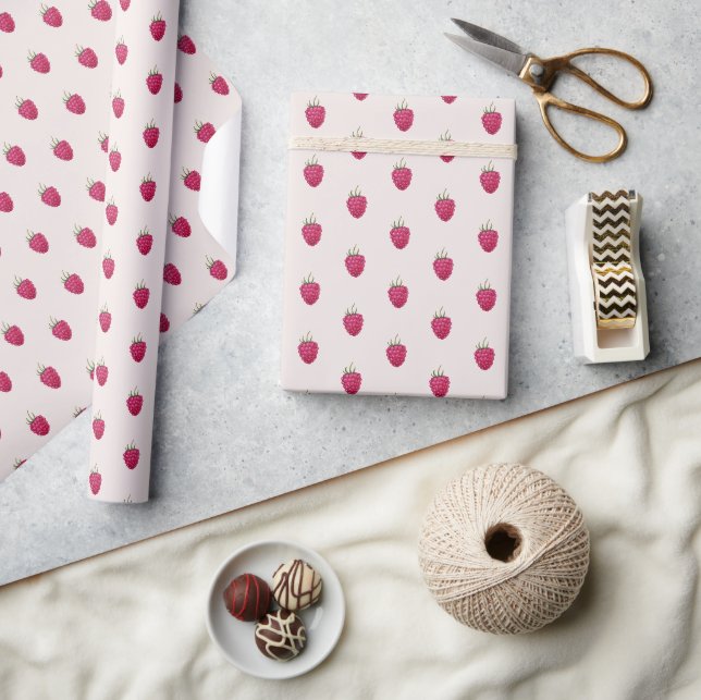 Papier Cadeau Motif d'aquarelle aux framboises roses (Artisanat)