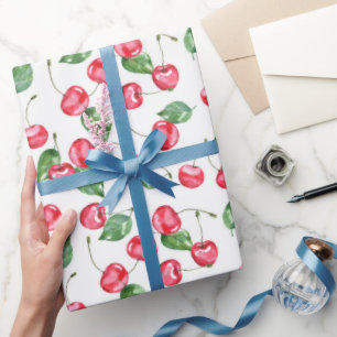 Papier Cadeau Motif d'aquarelle cerise