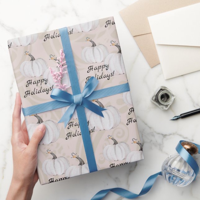 Papier Cadeau Motif d'aquarelle Citrouille blanc (Cadeaux)