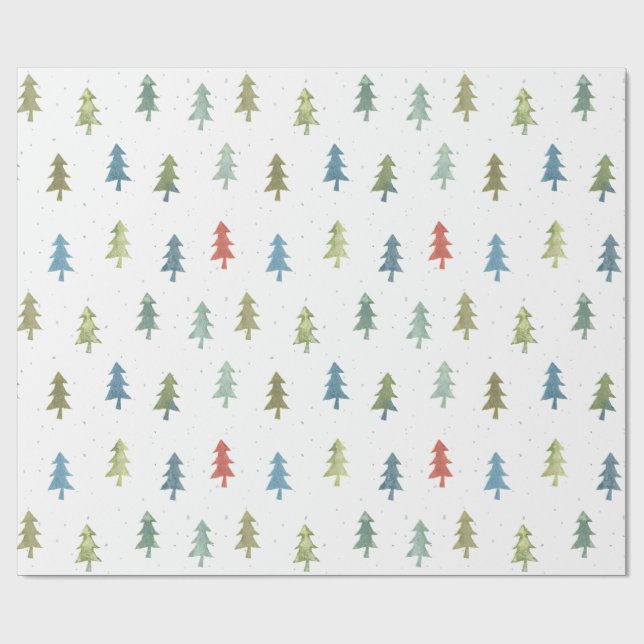 Papier Cadeau Motif d'aquarelle coloré d'un arbre de Noël simple (Plat)