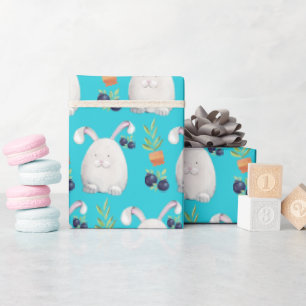 Papier Cadeau Motif d'aquarelle couleur turquoise Bunny