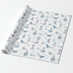 Papier Cadeau Motif d'aquarelle de la baleine marine et de l'amp
