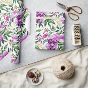 Papier Cadeau Motif d'aquarelle Floral d'été frais