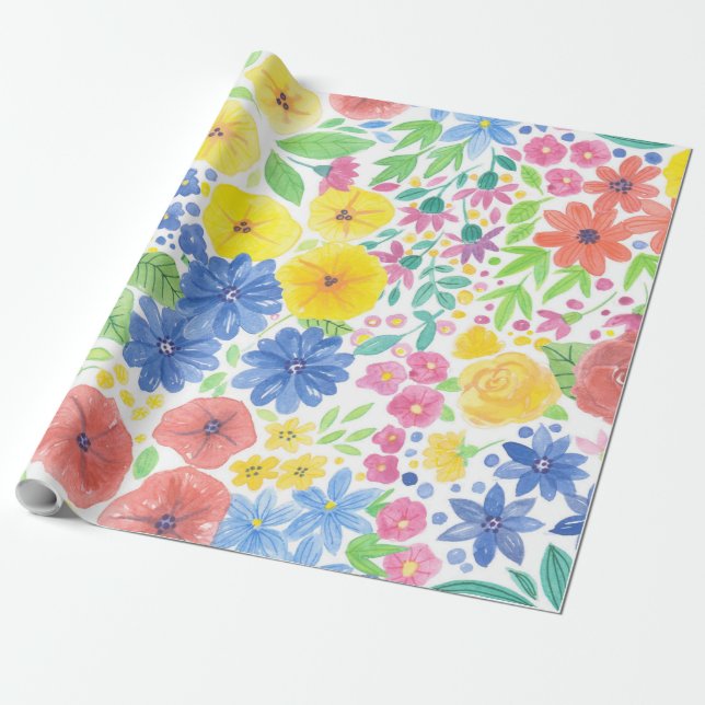 Papier Cadeau Motif d'aquarelle florale (Déroulé)