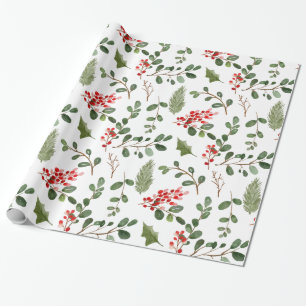 Papier Cadeau Motif d'aquarelle Holly Feuille Red Berry