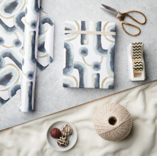 Papier Cadeau Motif d'aquarelle marbré d'or bleu