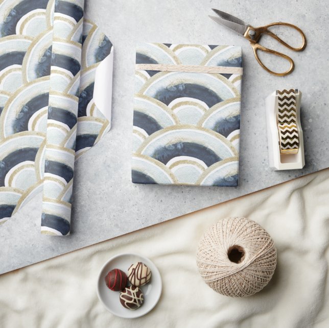 Papier Cadeau Motif d'aquarelle marbré d'or bleu (Artisanat)