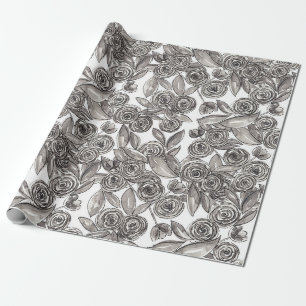 Papier Cadeau Motif d'aquarelle moderne noir blanc