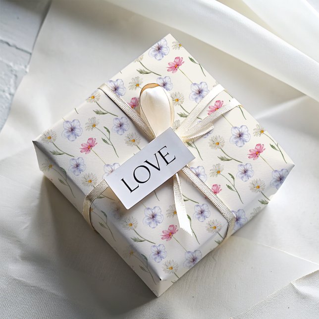 Papier Cadeau Motif d'aquarelle moderne Pastel Fleur sauvage (Créateur téléchargé)