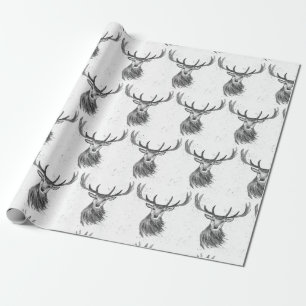 Papier Cadeau Motif d'aquarelle Noël cerf Bois Noir