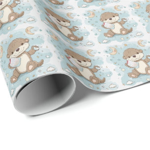 Papier Cadeau Motif d'aquarelle Otter Cute Baby Pastel