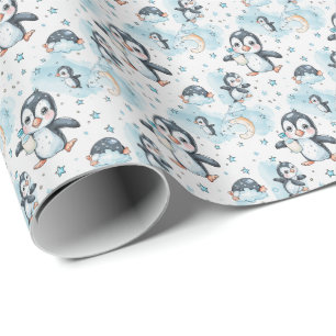 Papier Cadeau Motif d'aquarelle Penguin Cute Baby Pastel