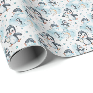 Papier Cadeau Motif d'aquarelle Penguin Cute Baby Pastel