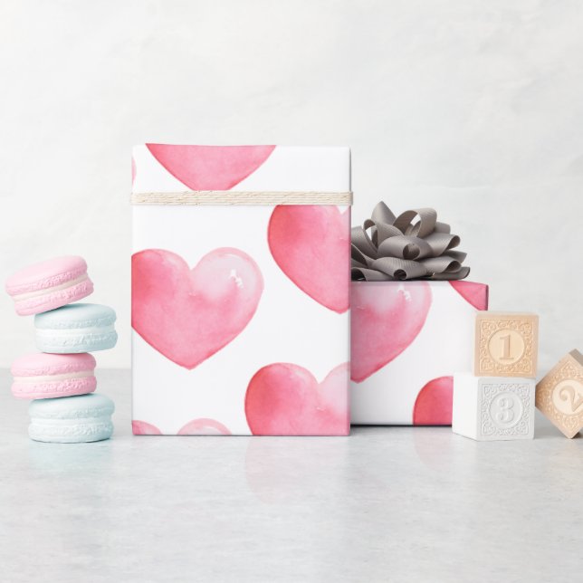 Papier Cadeau Motif d'aquarelle rose coeur (Baby Shower)