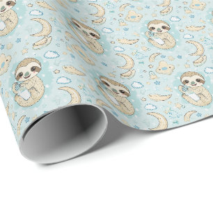 Papier Cadeau Motif d'aquarelle Sloth Cute Baby Pastel
