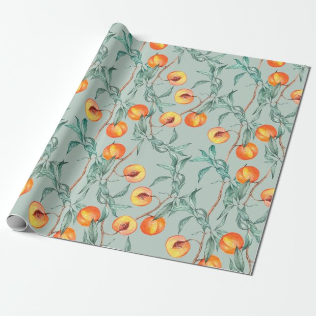 Papier Cadeau Motif d'aquarelle transparente avec pêches et bran (Déroulé)
