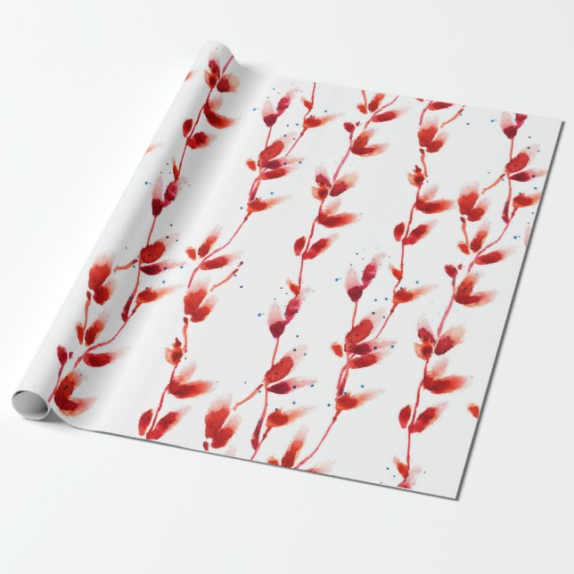 Papier Cadeau Motif d'aquarelle transparente avec saule chatte (Déroulé)