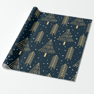 Papier Cadeau Motif d'arbre de Noël bleu vert or