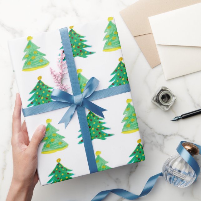 Papier Cadeau Motif d'arbre de Noël dessiné à la main (Cadeaux)